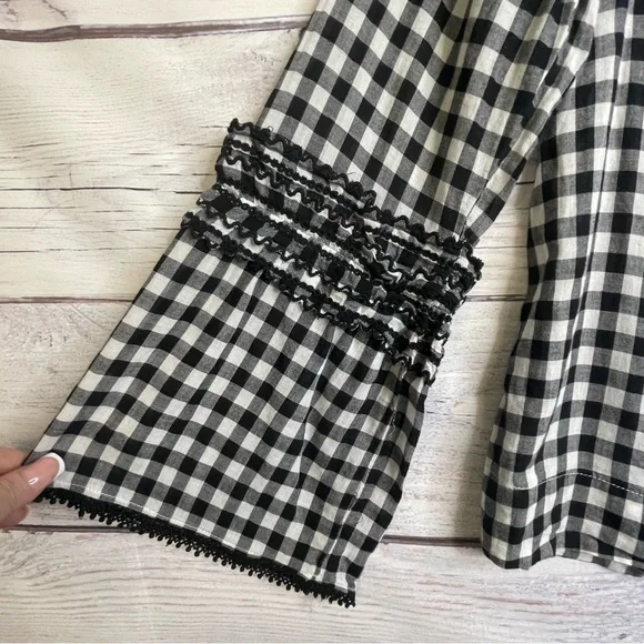 J Crew Gingham Blouse Size 10 Bell Sleeve Ruffles Cotton - Picture 6 of 16